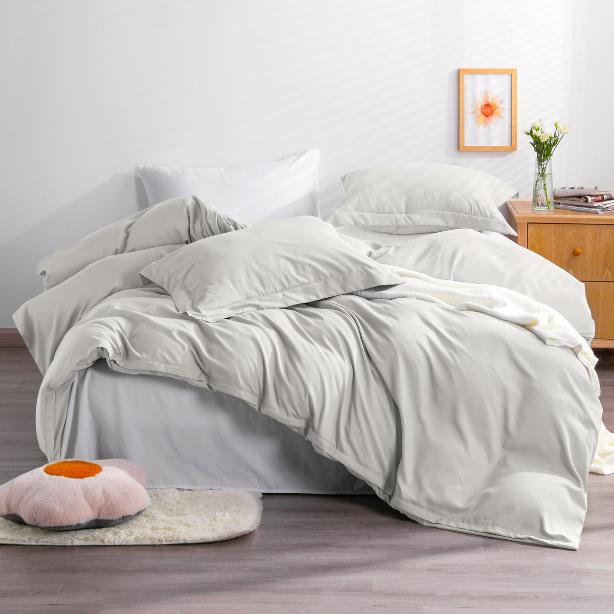 2/3 Pieces Solid Color Microfiber Duvet Cover Set|NTBAY®️