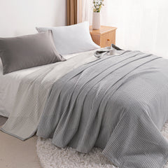 NTBAY Cozy 3 Layers Cotton Muslin Bed Blanket, Super Soft Breathable Thermal Yarn Dyed Quilt for Adults