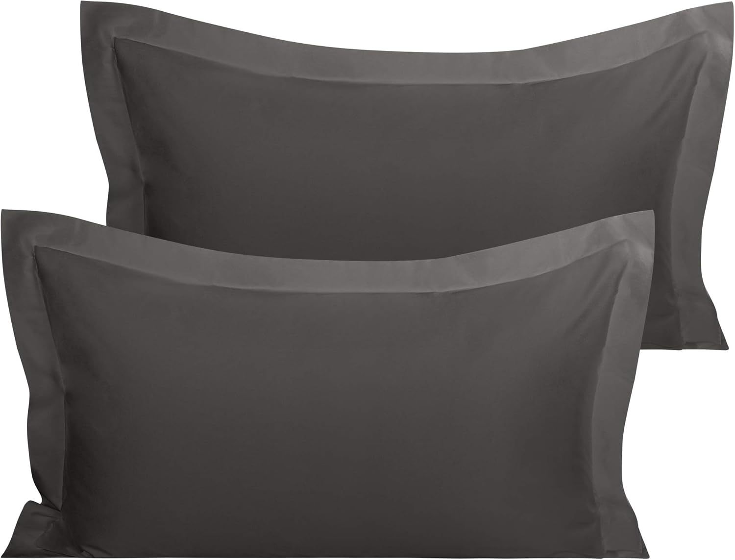 NTBAY 100% Organic Cotton Queen Pillow Shams Set of 2, 800 Thread Count Sateen Weave Soft and Silky Oxford Pillowcases, 20x30 Inches, Silver Grey