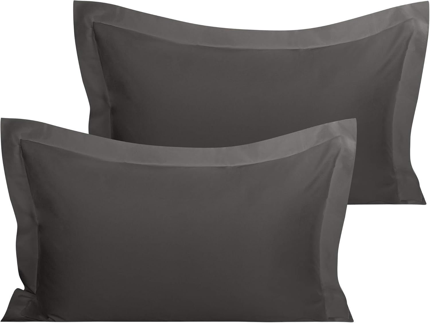 NTBAY 100% Organic Cotton Queen Pillow Shams Set of 2, 800 Thread Count Sateen Weave Soft and Silky Oxford Pillowcases, 20x30 Inches, Silver Grey