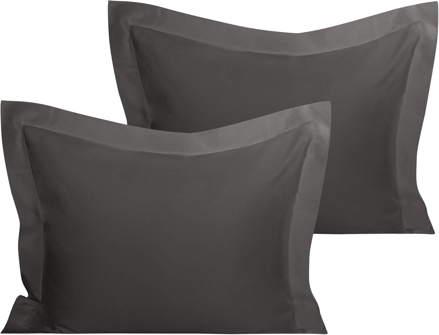 NTBAY 100% Organic Cotton Queen Pillow Shams Set of 2, 800 Thread Count Sateen Weave Soft and Silky Oxford Pillowcases, 20x30 Inches, Silver Grey