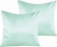 NTBAY Zippered Satin Square Throw Pillow Covers, 2 Pack Luxury Hidden Zipper Decorative Euro Pillowcases, 18x18 Inches, Cyan