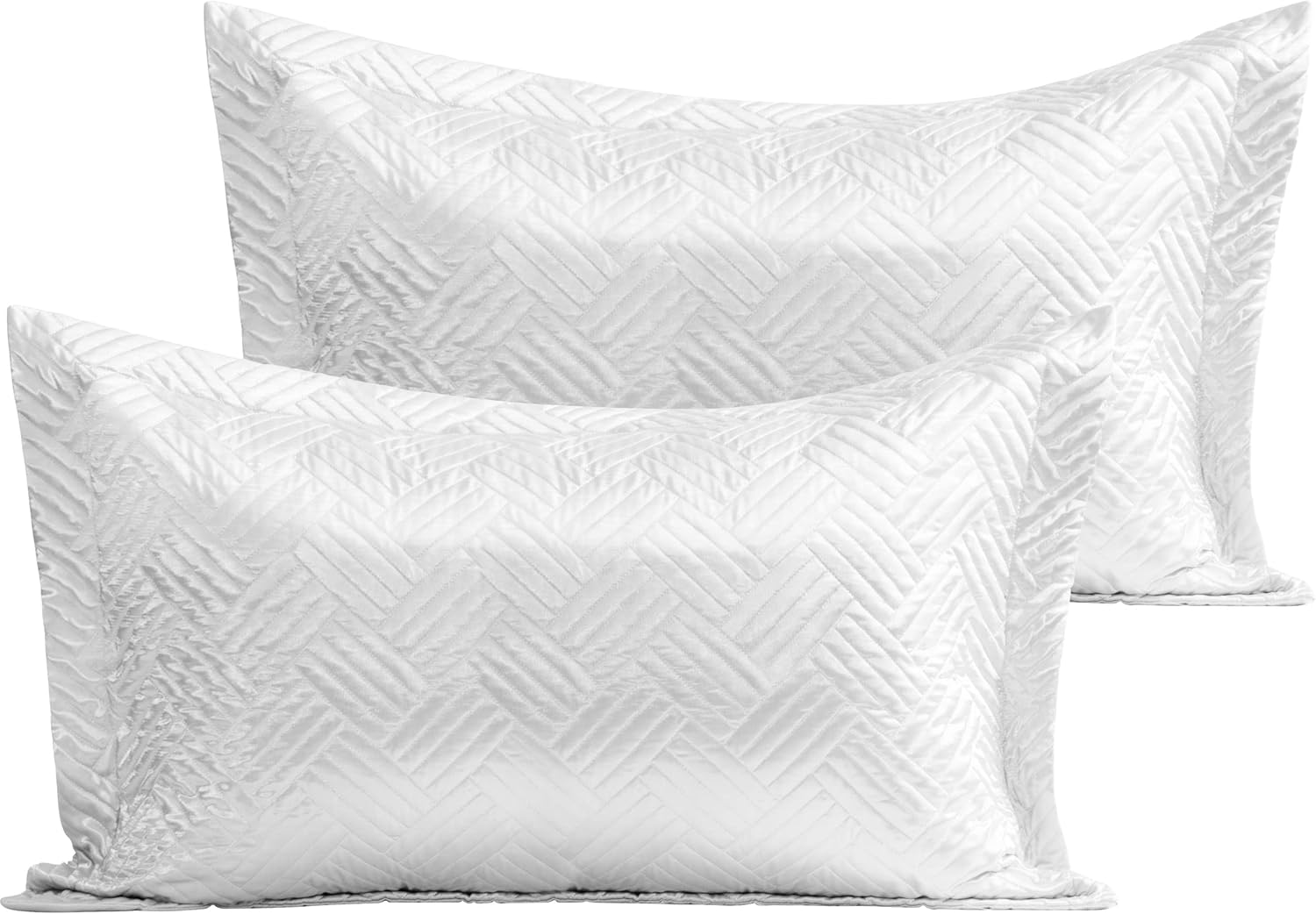 NTBAY 2 Pack Satin Queen Quilted Pillow Shams, Luxurious and Decorative Geometric Basket Weave Textured Pillow Covers for Bedroom