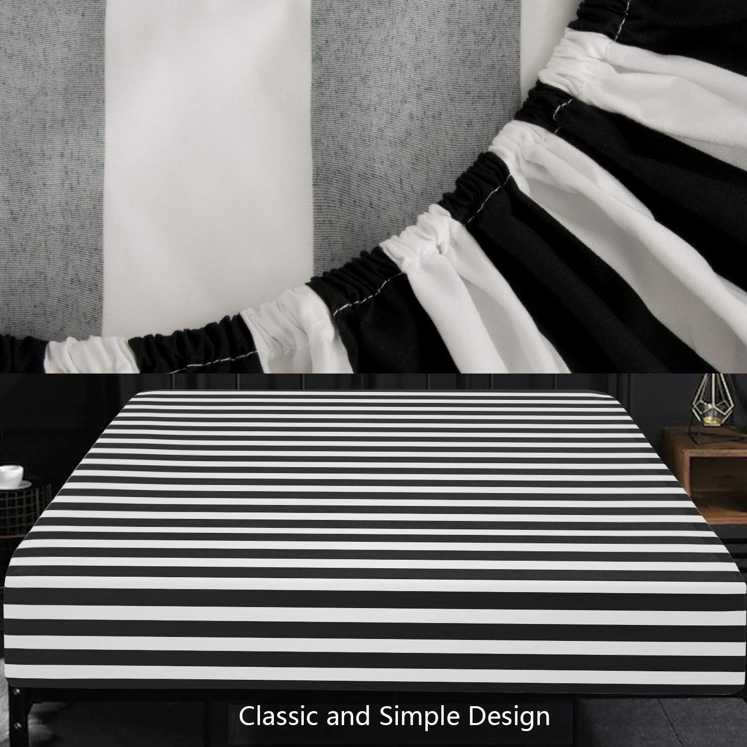 NTBAY Fitted Sheet Only - Brushed Microfiber Deep Pocket Striped Fitted Sheet, Black and White