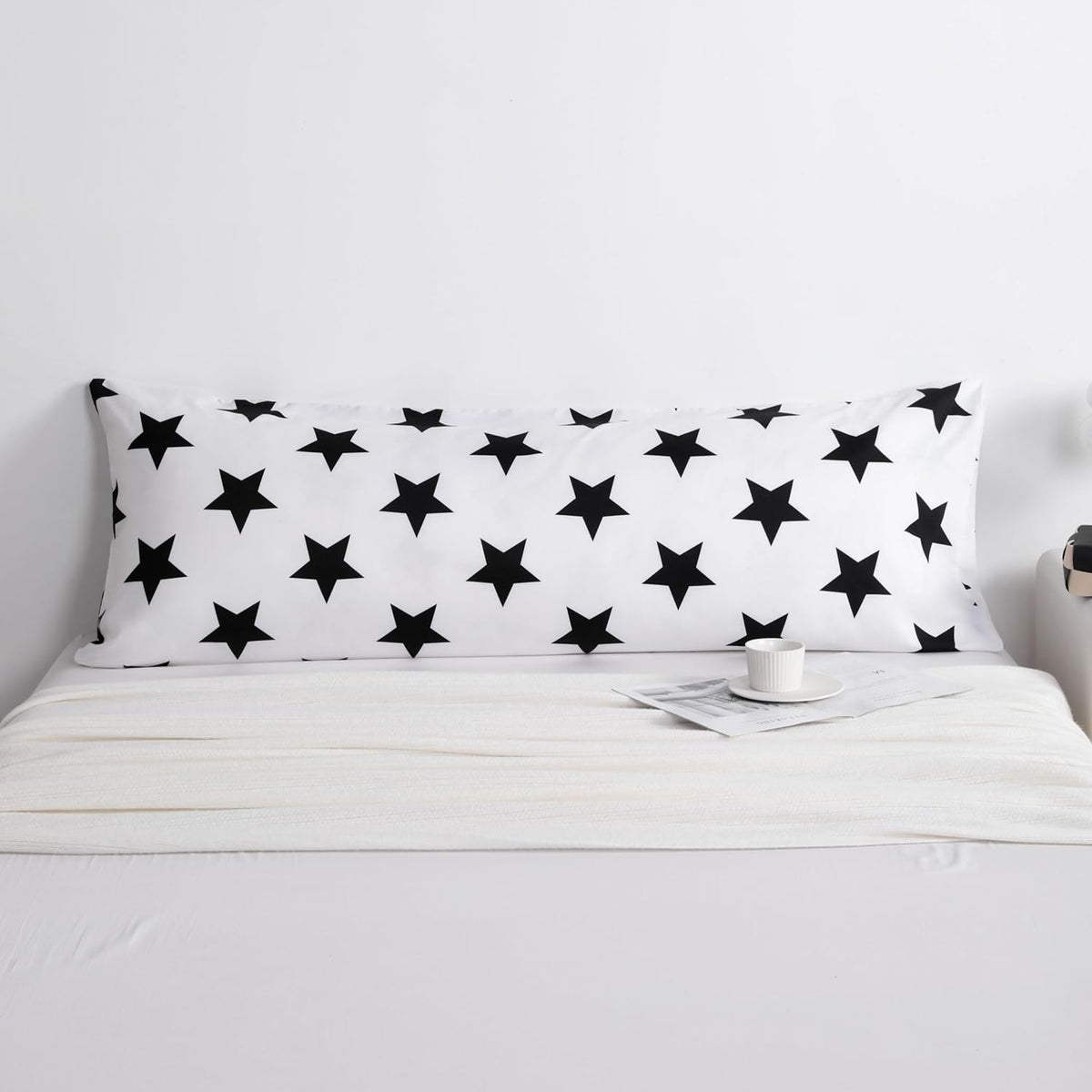 NTBAY Body Star Pillowcase, 1800 Thread Brushed Microfiber Black and White Star Pillow Case, 20x54 Inches