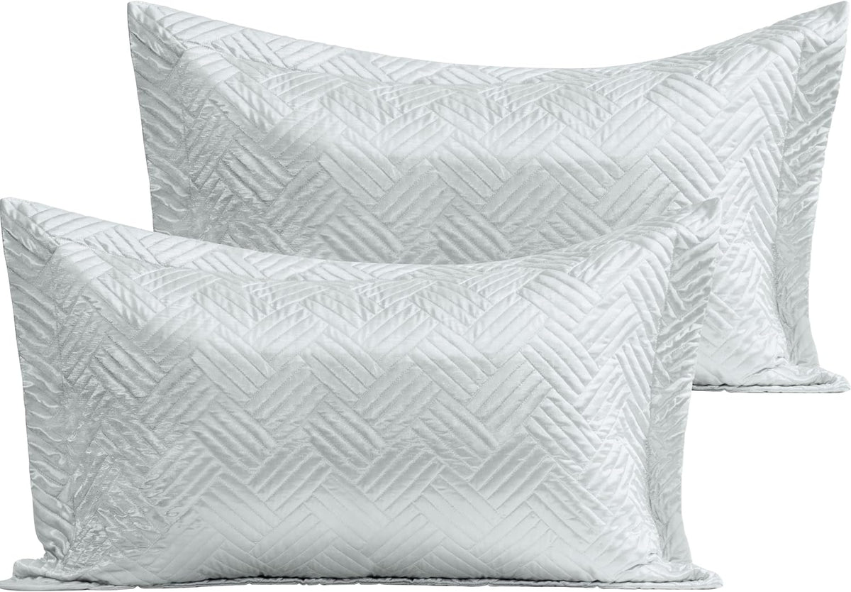 NTBAY 2 Pack Satin Queen Quilted Pillow Shams, Luxurious and Decorative Geometric Basket Weave Textured Pillow Covers for Bedroom