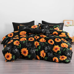 NTBAY Microfiber Duvet Cover Set, 3 Pieces (1 Duvet Cover + 2 Pillowcases) Ultra Soft Sunflower Printed Comforter Cover Set with Zipper Closure, Black