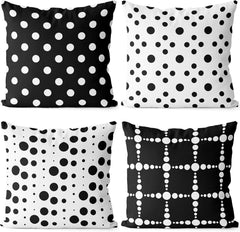 NTBAY Microfiber Throw Pillow Cover Set of 4, Black and White Dot Geometric Pattern for Living Room Sofa Couch Square Decorative Bed Pillow Case, 18 × 18 Inches