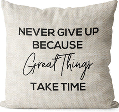 NTBAY Inspirational Linen Throw Pillow Cover with Motivational Words for Living Room Sofa Couch Square Decorative Bed Cushion Cover, 18×18 Inches