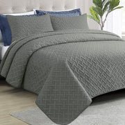 NTBAY Twin (68” x 96”) Quilt Set Grey Bedspread, 2 Piece Microfiber Lightweight Bed Quilted Coverlet (1 Quilt, 1 Pillow Sham)- Basket Weave Pattern