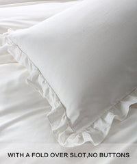 NTBAY Linen 3 Pieces Duvet Cover Set Solid Color with Exquisite Ruffles Design