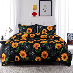 NTBAY Microfiber Duvet Cover Set, 3 Pieces (1 Duvet Cover + 2 Pillowcases) Ultra Soft Sunflower Printed Comforter Cover Set with Zipper Closure, Black