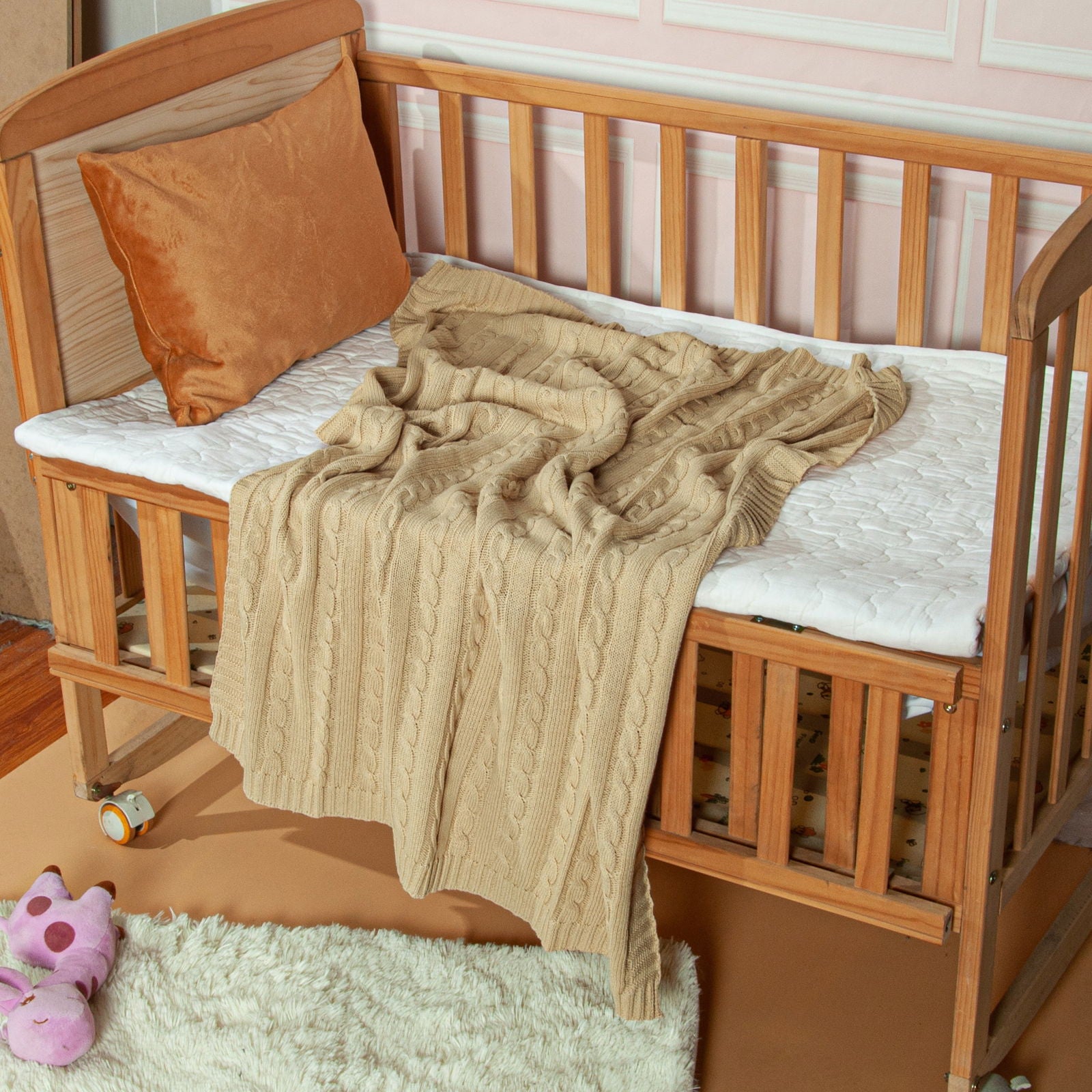 NTBAY Cotton Cable Knitted Toddler Blanket - NTBAY