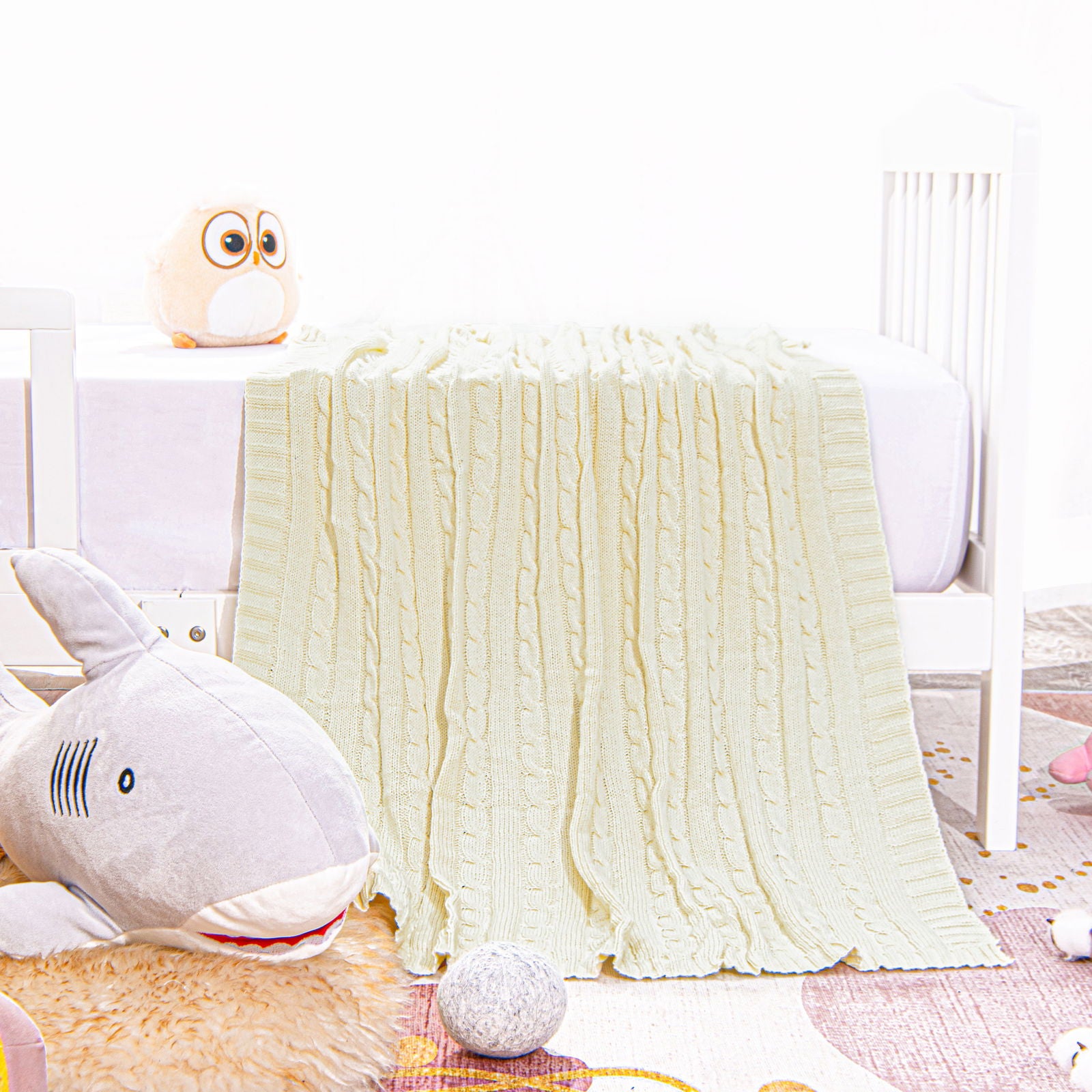 NTBAY Cotton Cable Knitted Toddler Blanket - NTBAY