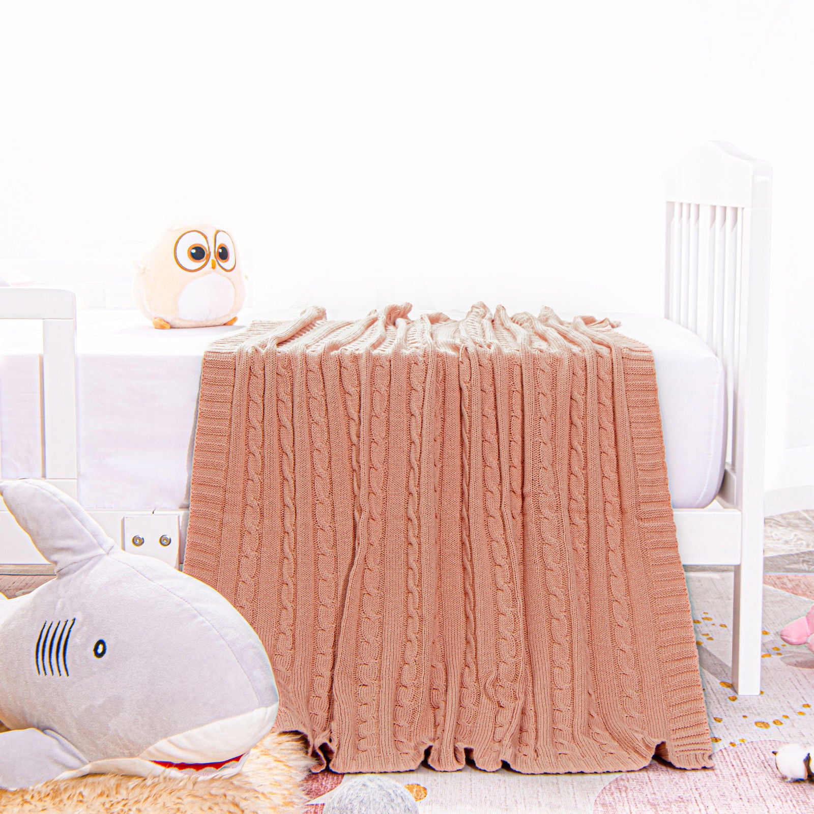 NTBAY Cotton Cable Knitted Toddler Blanket - NTBAY