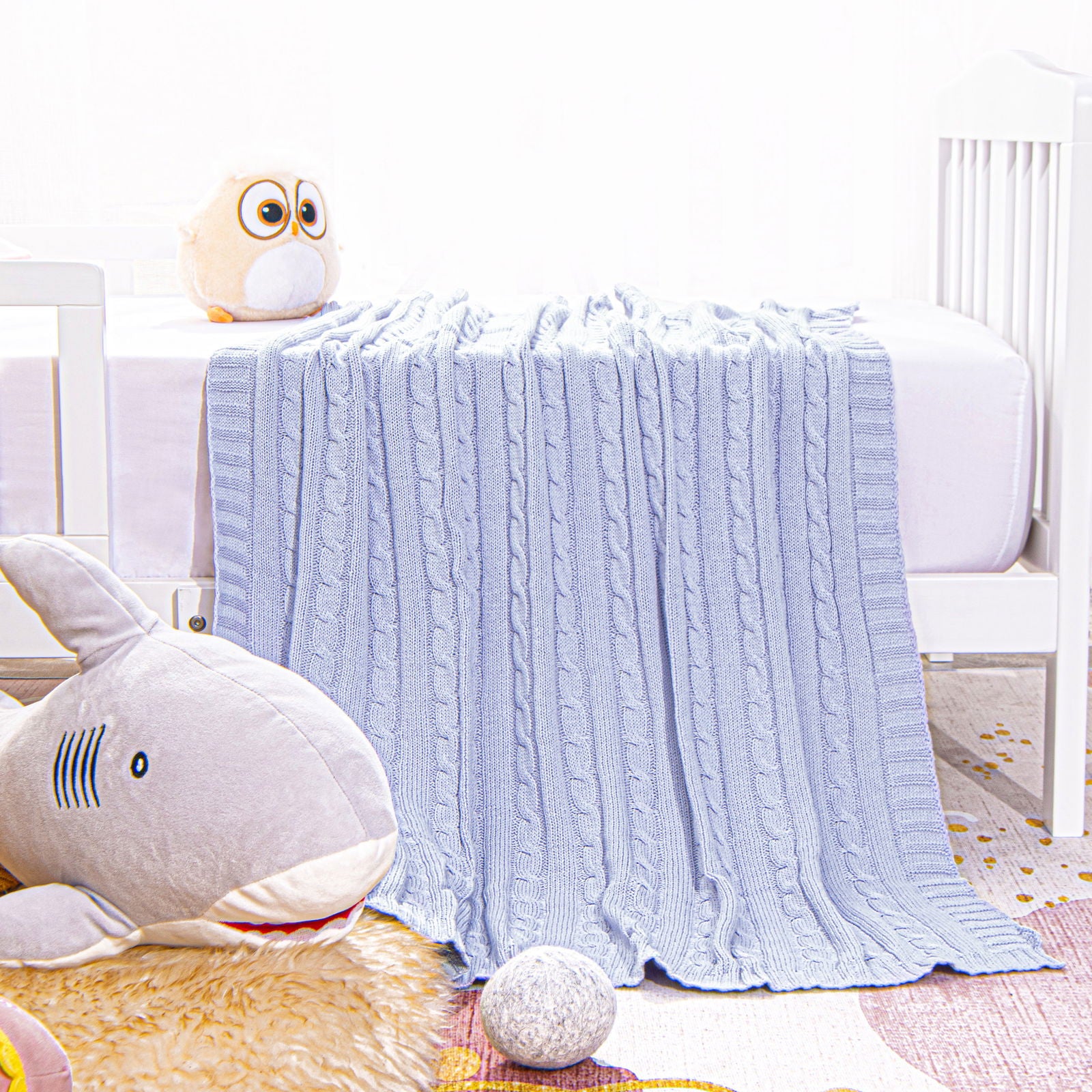 NTBAY Cotton Cable Knitted Toddler Blanket - NTBAY