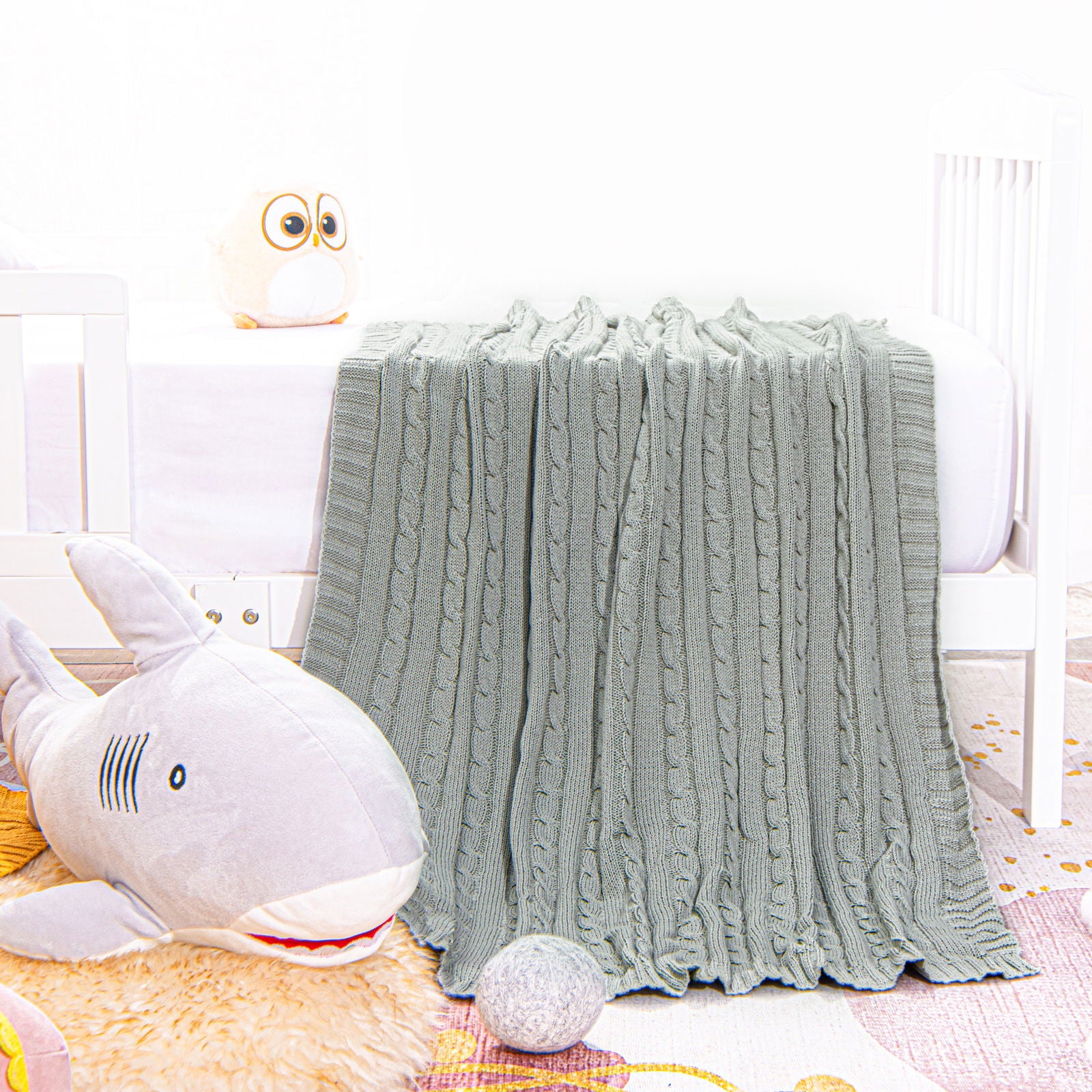 NTBAY Cotton Cable Knitted Toddler Blanket - NTBAY