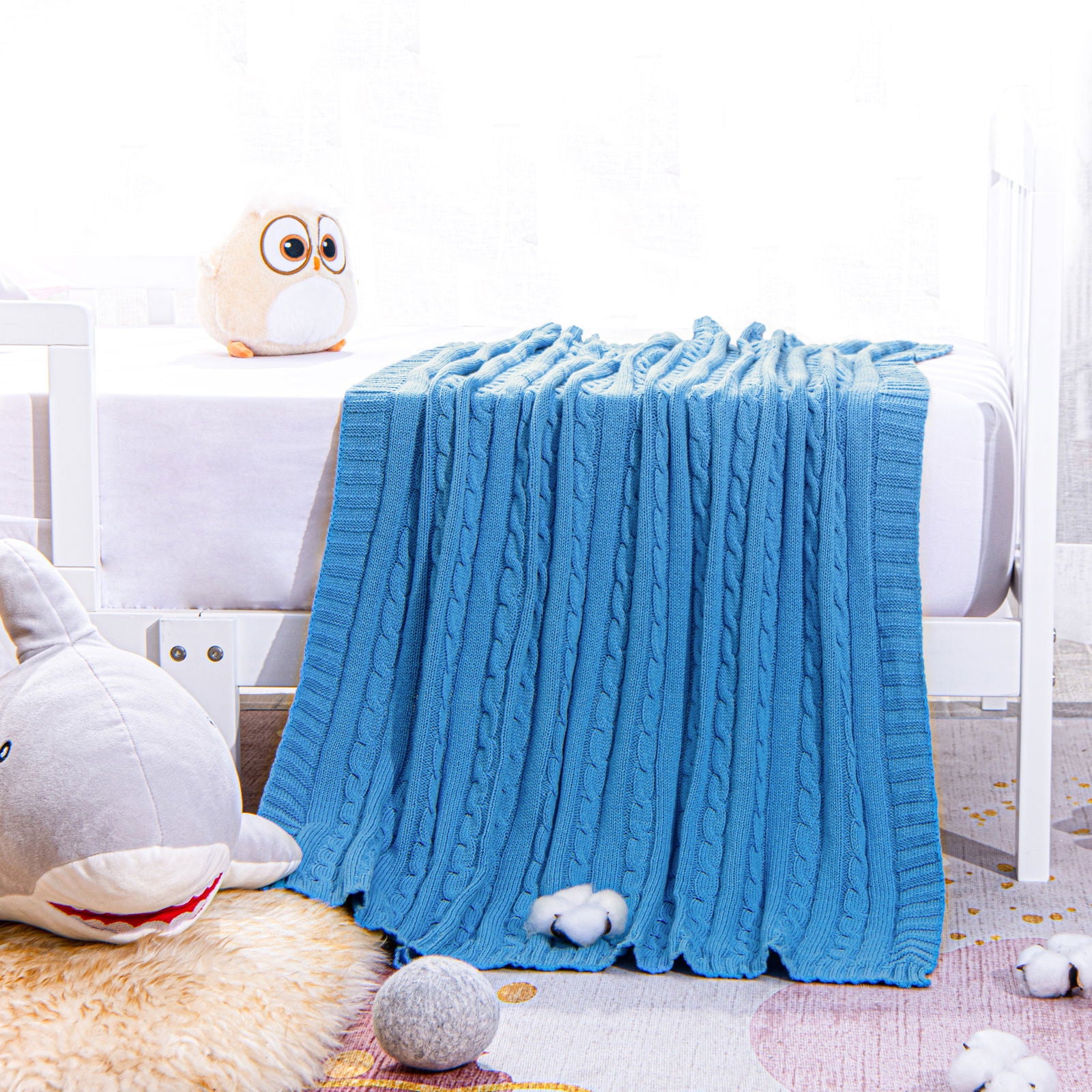 NTBAY Cotton Cable Knitted Toddler Blanket - NTBAY