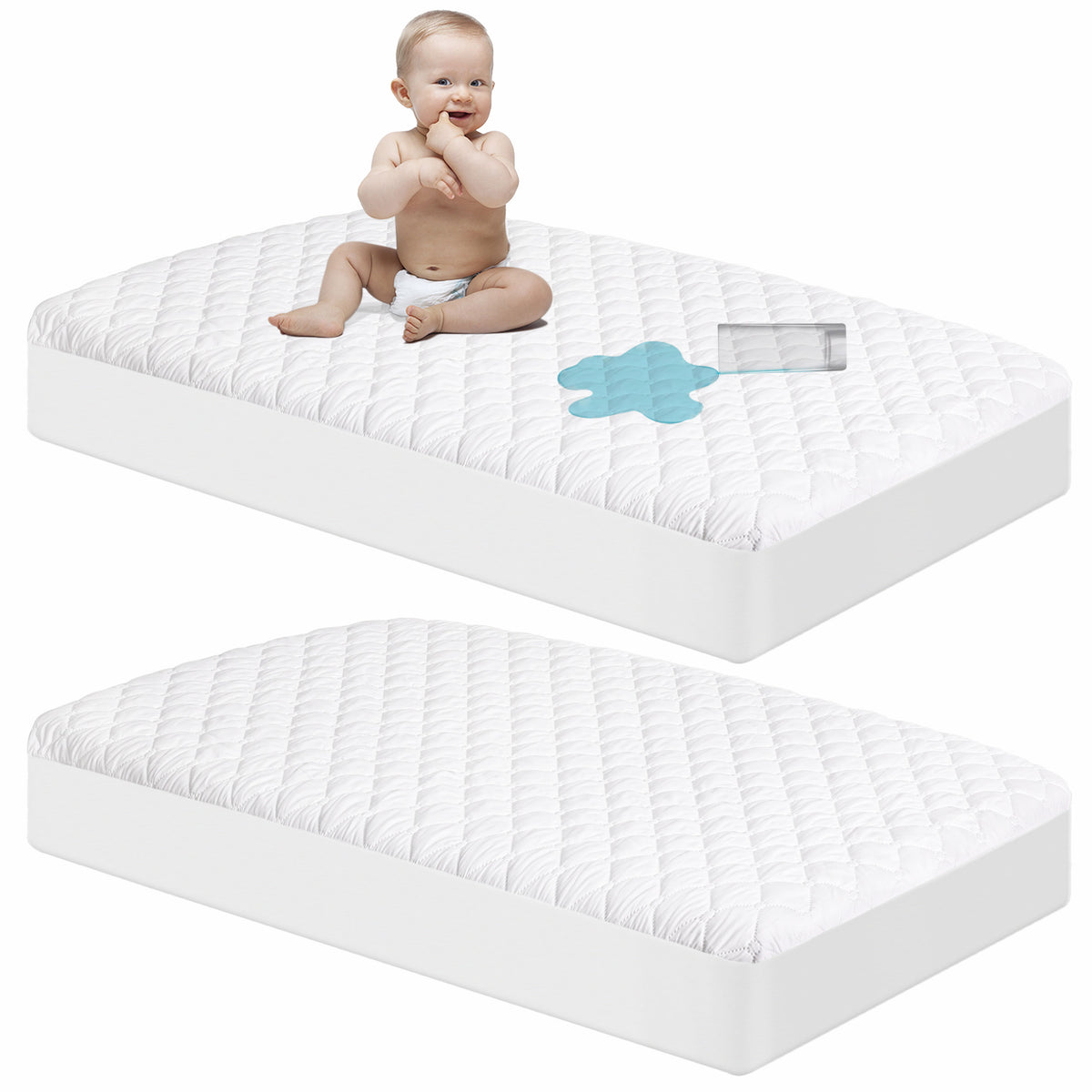 NTBAY 2 Pack Waterproof Crib Mattress Protector, Machine Washable