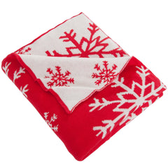 100% Cotton Cable Knit Throw Blanket Super Soft Warm with Snowflakes Pattern Design(51 x 67 inches, Red and White) - NTBAY