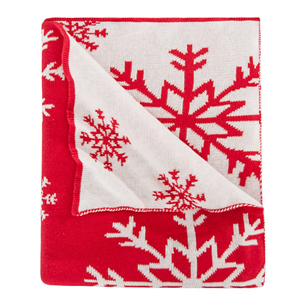 100% Cotton Cable Knit Throw Blanket Super Soft Warm with Snowflakes Pattern Design(51 x 67 inches, Red and White) - NTBAY