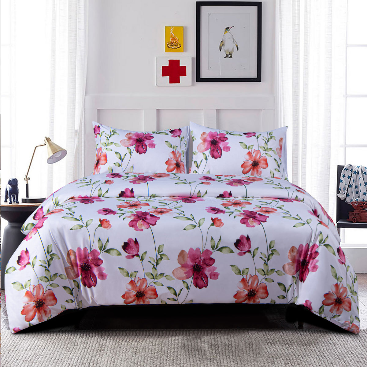 NTBAY 3 Pieces Flowers Somuns Pattern Duvet Cover Set